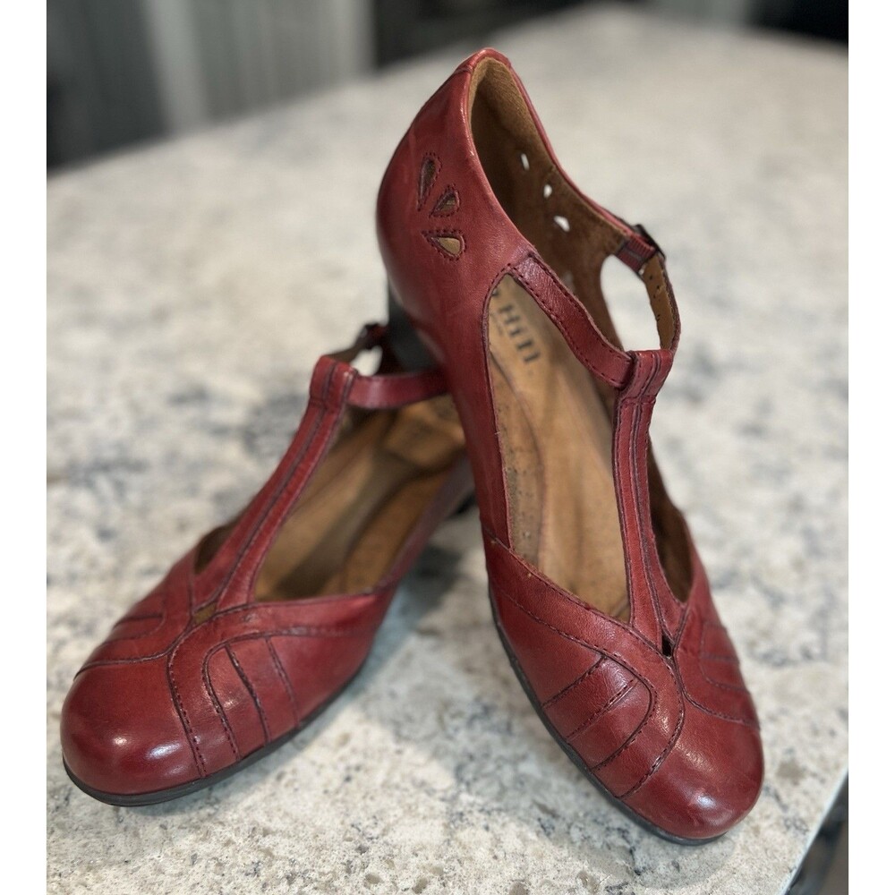 Cobb Hill Mary Jane Heels 8M Angelina T-Strap Sandals Burgundy Leather Old Money